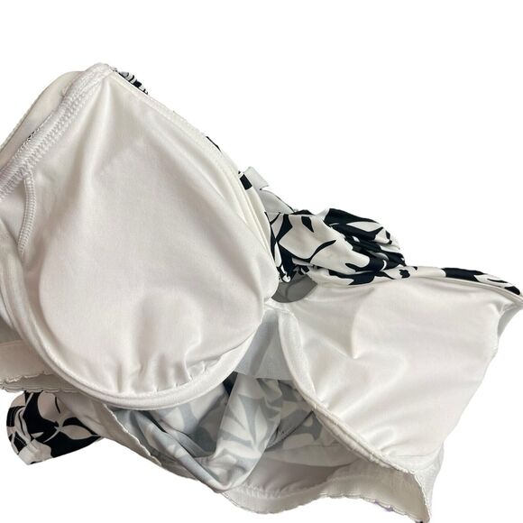 Lands' End 2 P Tankini Petite Black White Print Shelf Bra Floral Swimwear NWT - Picture 5 of 8